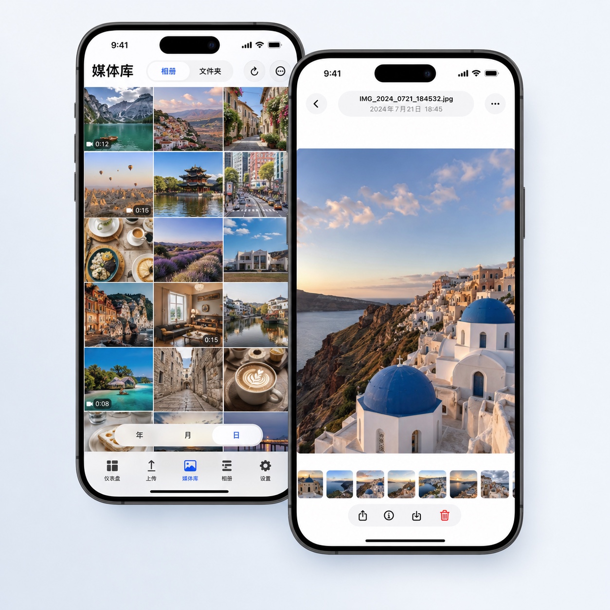 PhotoHarbor 展示远端媒体缩略图网格与单张高清预览